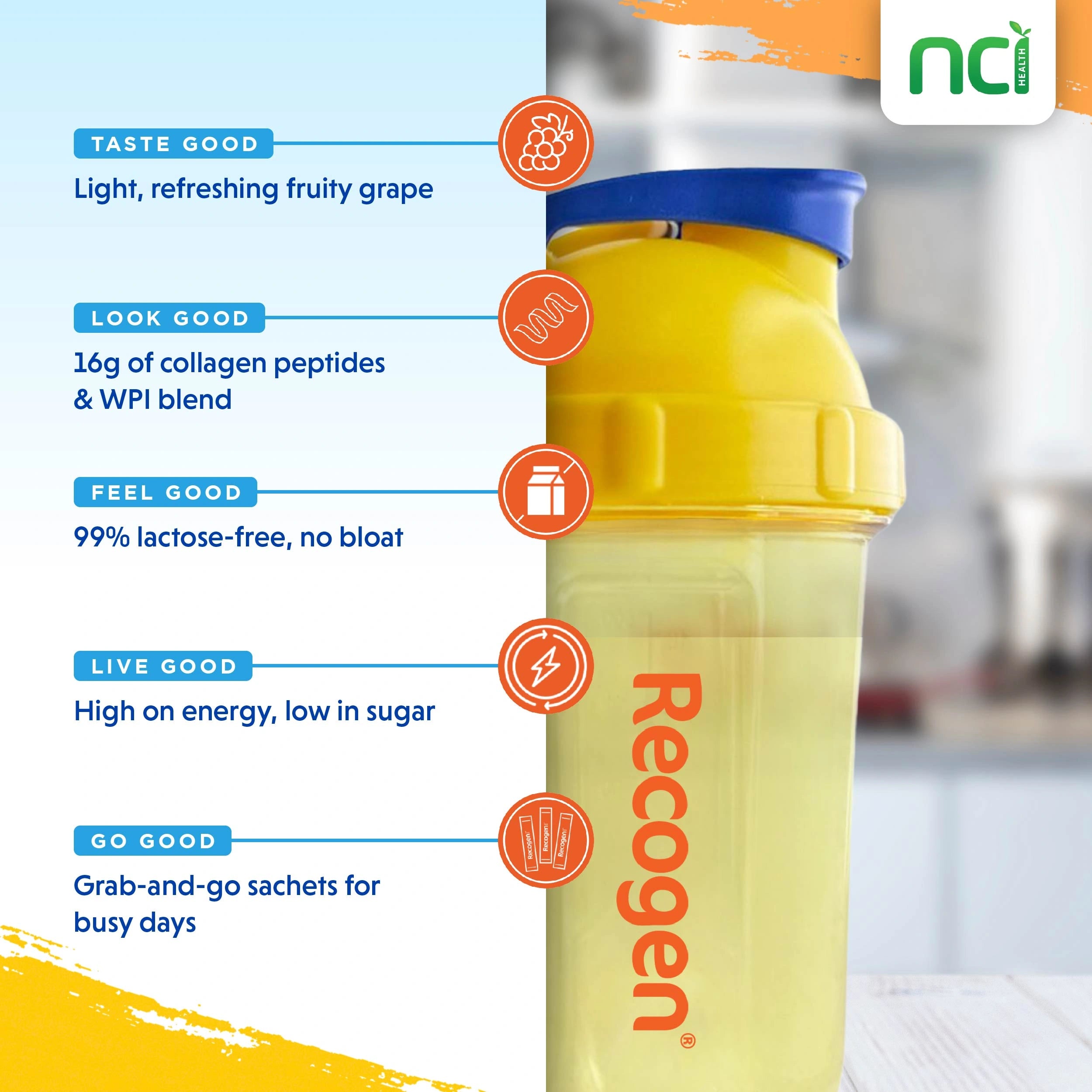 NCI Recogen Active energy supplement Singapore is formulated with whey protein isolate and collagen peptides to restore sore and tired muscles quickly and help build lean muscles. Order via 6744 5566 now!
