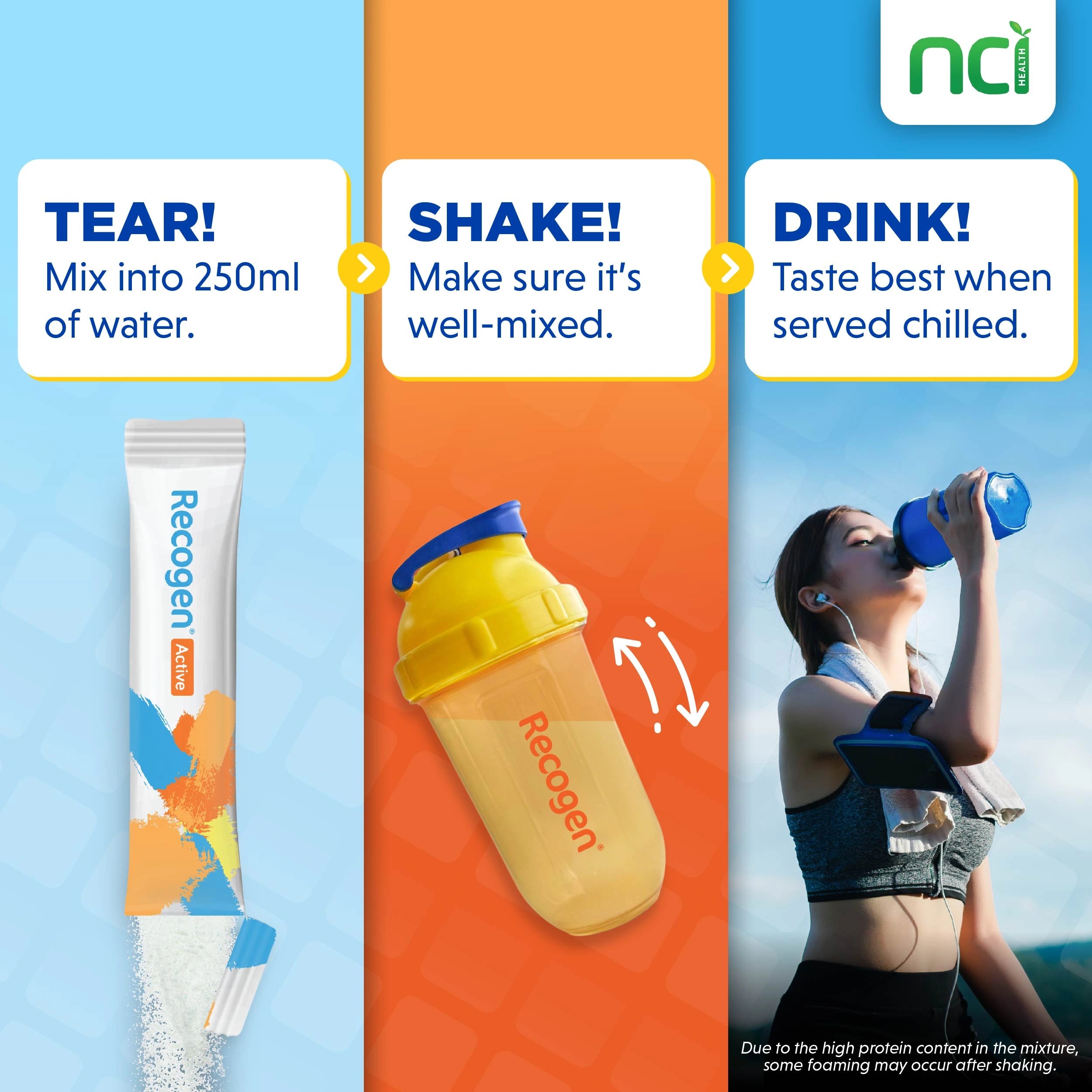 NCI Recogen Active energy supplement Singapore is formulated with whey protein isolate and collagen peptides to restore sore and tired muscles quickly and help build lean muscles. Order via 6744 5566 now!