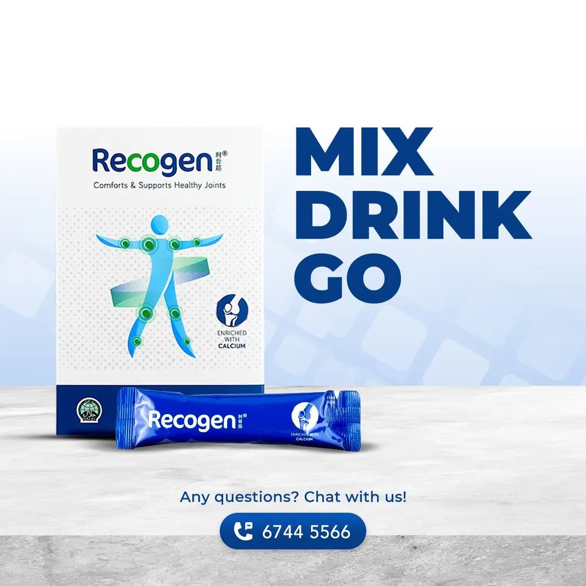 NCI Recogen Calcium joint supplement Singapore is enriched with calcium for strong joints and bones. Order via 6744 5566 now!