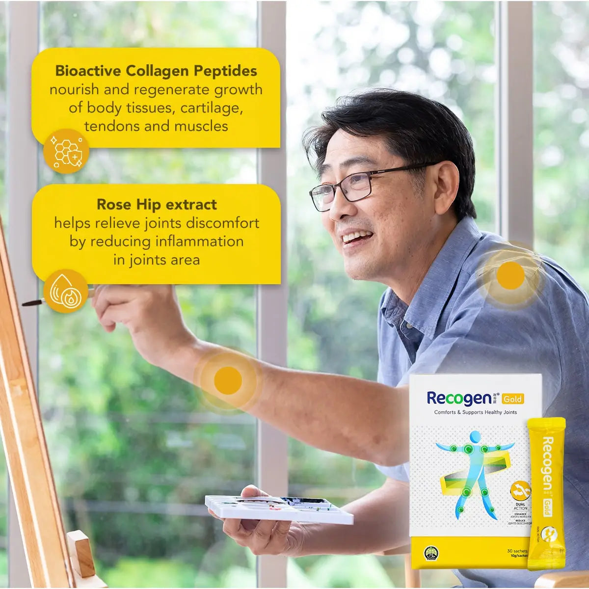 NCI Recogen Gold joint supplement Singapore reduces joint discomfort while enhancing mobility. Order via 6744 5566 now!