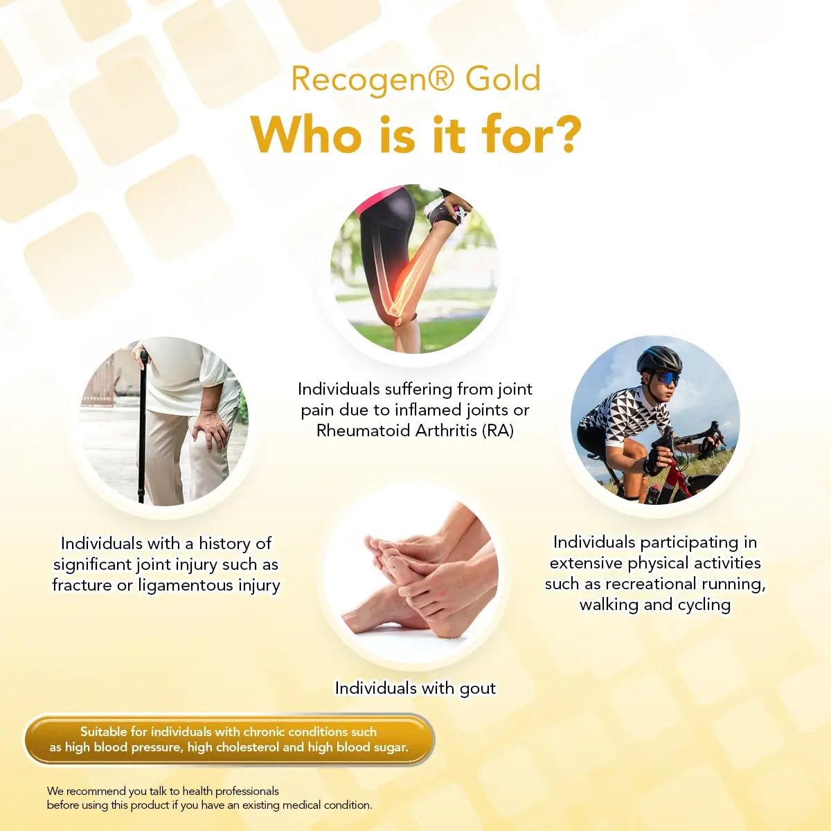 NCI Recogen Gold joint supplement Singapore reduces joint discomfort while enhancing mobility. Order via 6744 5566 now!