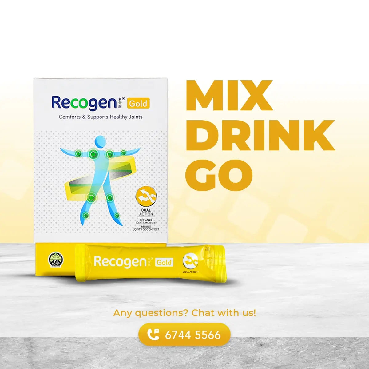 NCI Recogen Gold joint supplement Singapore reduces joint discomfort while enhancing mobility. Order via 6744 5566 now!