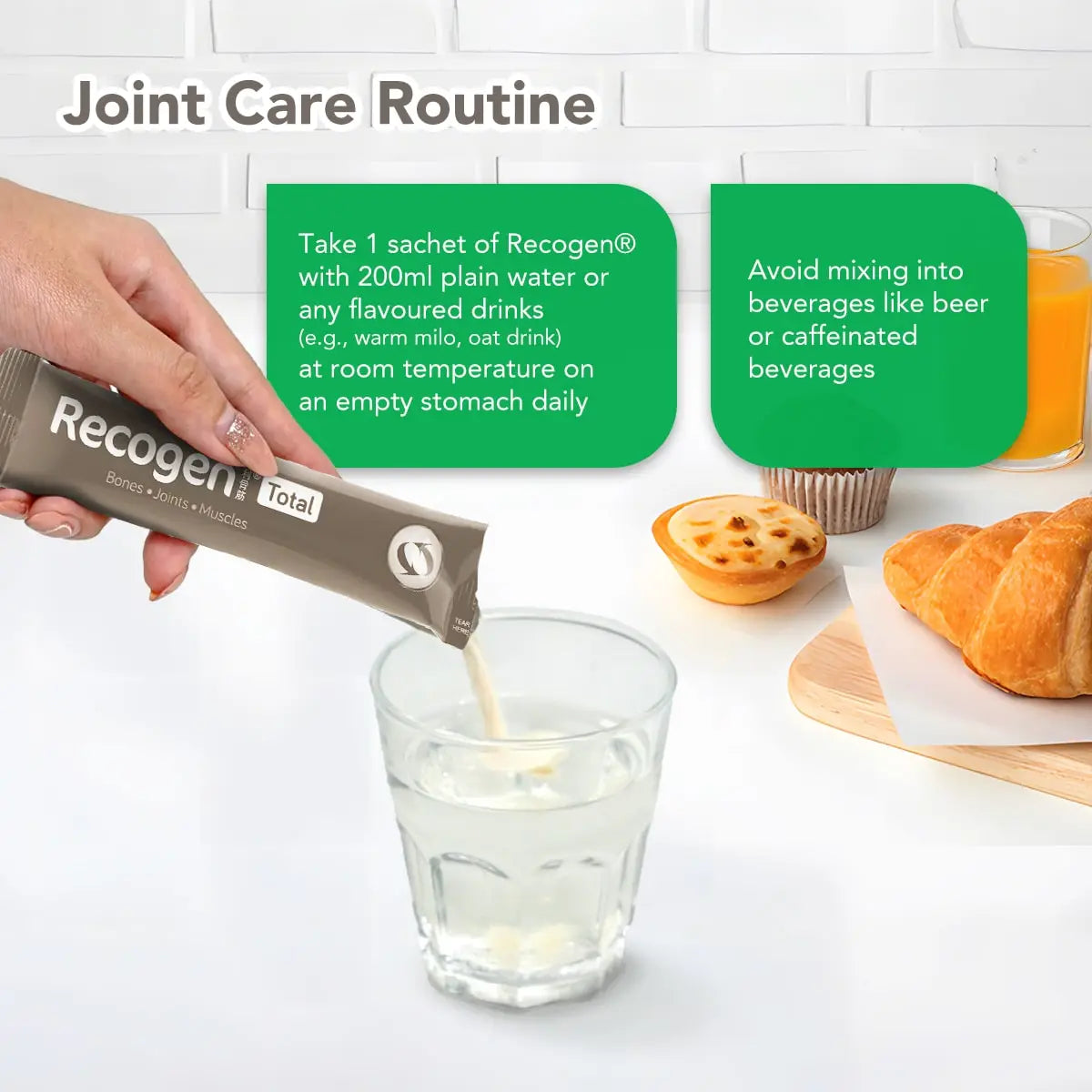 NCI Recogen Total joint supplement Singapore supports joint, bone and muscle growth. Order via 6744 5566 now!