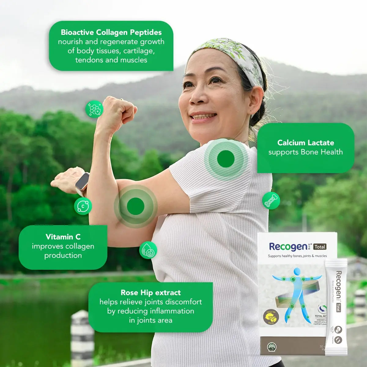 NCI Recogen Total Lemon Tea joint supplement Singapore supports joint, bone and muscle growth. Order via 6744 5566 now!