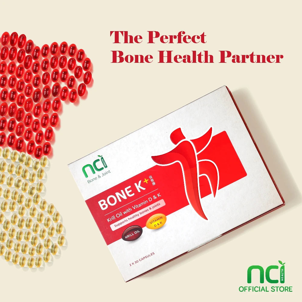 NCI Bone K+- Krill Oil (Omega-3), Vitamin D3 And K2 MK-7 bone supplement Singapore supports joint and bone health. Order via 6744 5566 now!