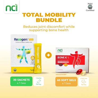 NCI Recogen helps with joint cartilage, while Bone K+® supports bone health. Order via 6744 5566 now!