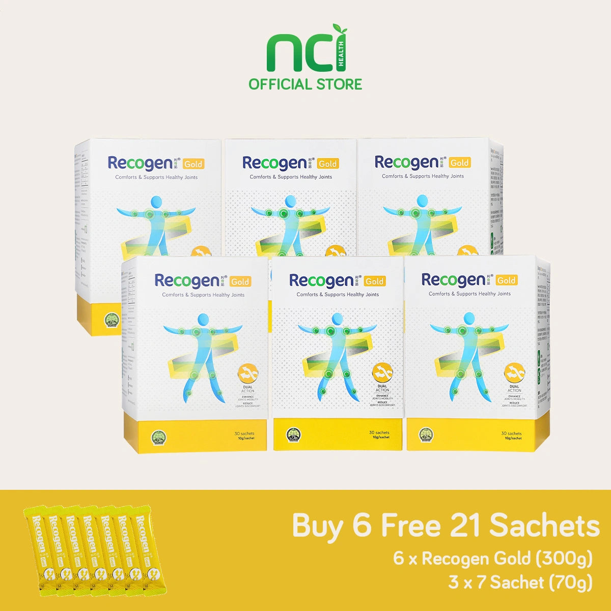 NCI Recogen Gold joint supplement Singapore reduces joint discomfort while enhancing mobility. Order via 6744 5566 now!