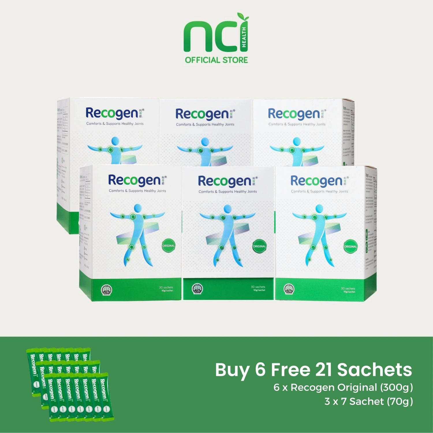 NCI Recogen Original joint supplement Singapore supports and maintain healthy joint functions. Order via 6744 5566 now!