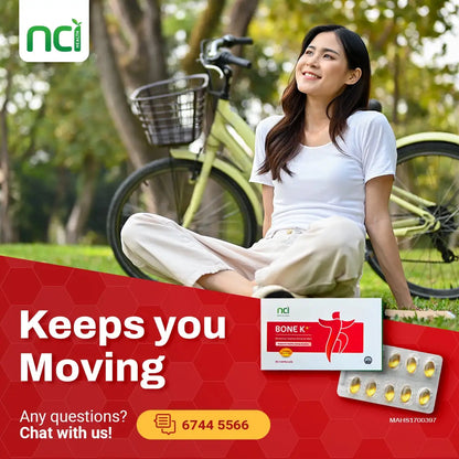 NCI Vitamin D3 And K2 MK-7 bone supplement Singapore supports bone health. Order via 6744 5566 now!