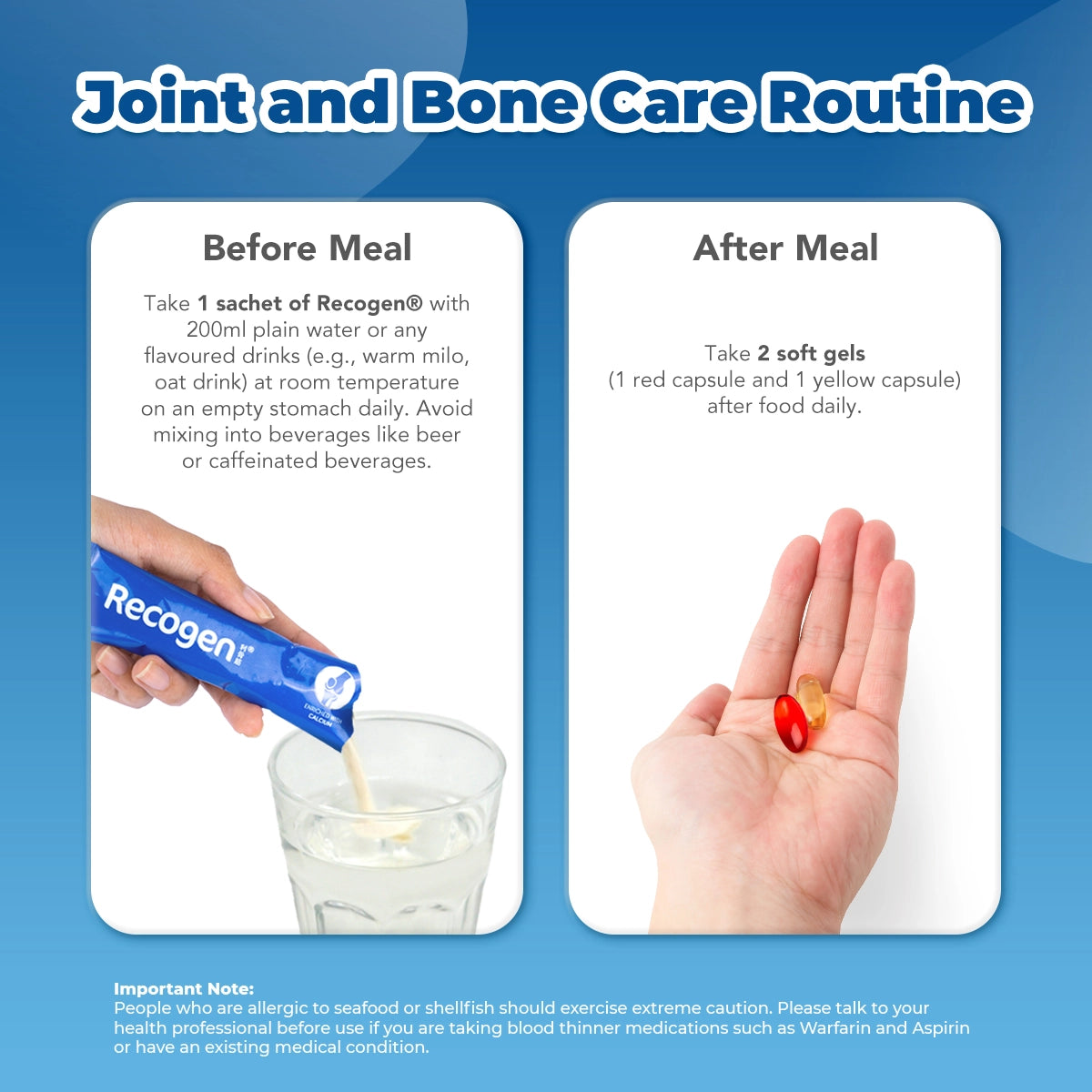 NCI Recogen helps with joint cartilage, while Bone K+® supports bone health. Order via 6744 5566 now!
