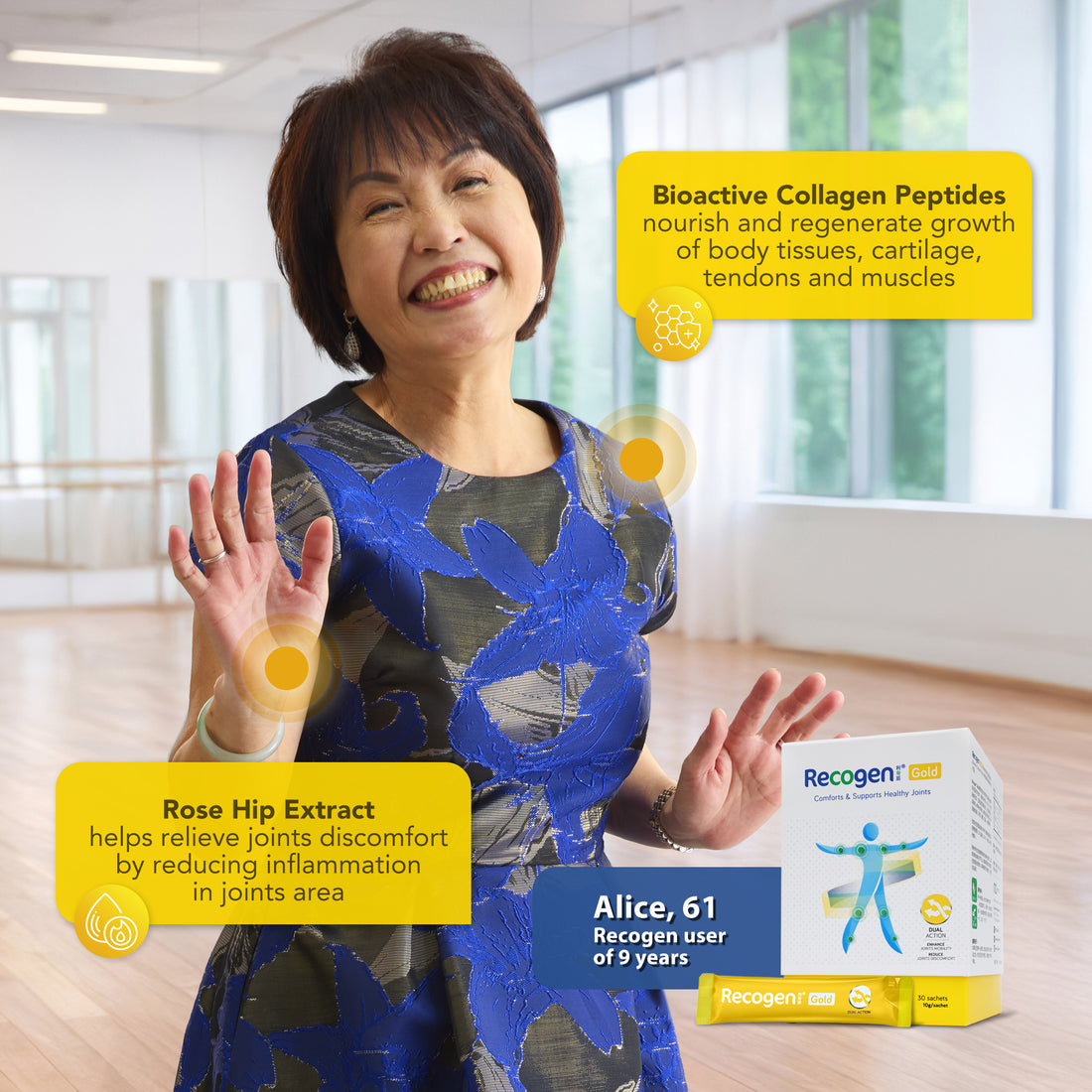 NCI Recogen Gold joint supplement Singapore reduces joint discomfort while enhancing mobility. Order via 6744 5566 now!
