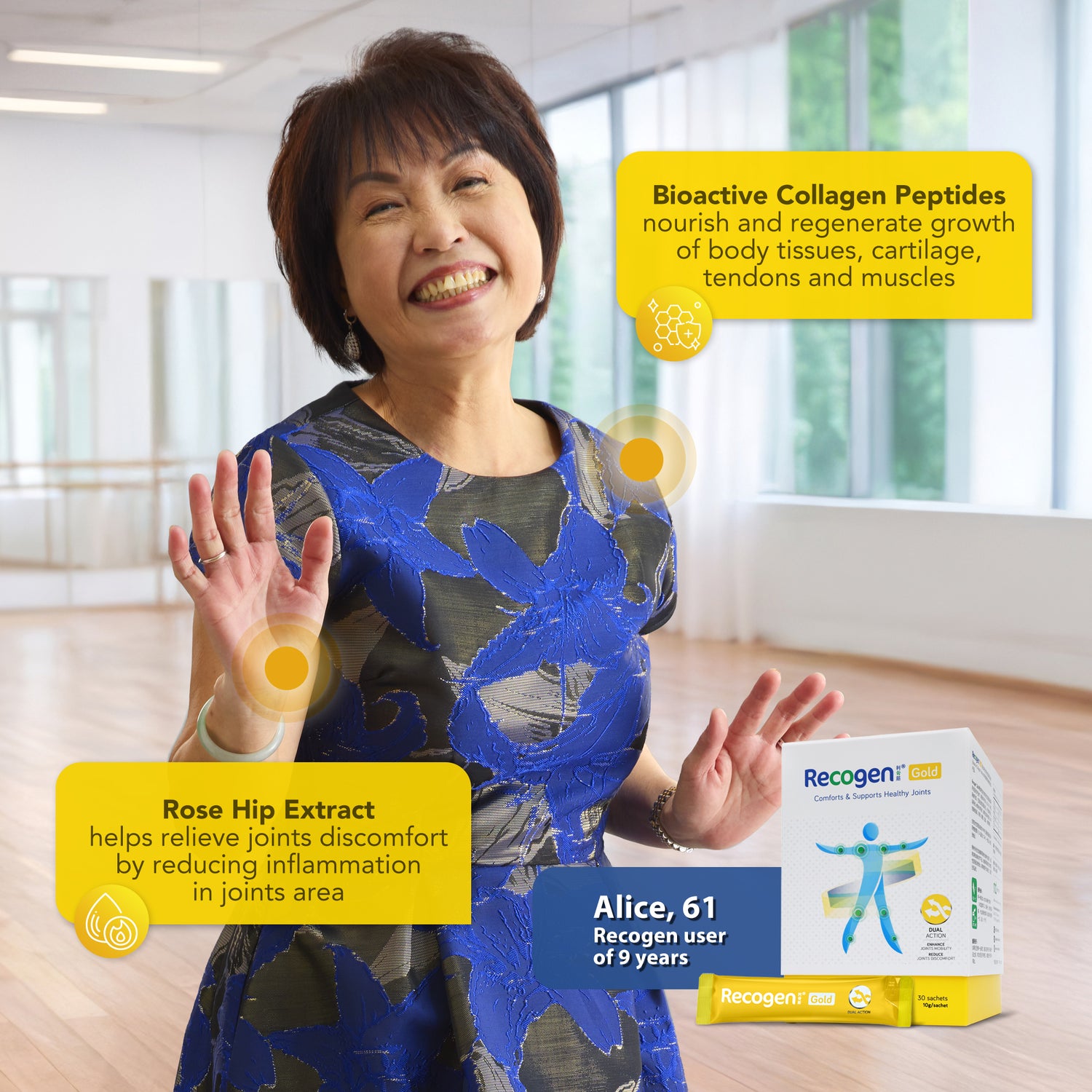 NCI Recogen Gold joint supplement Singapore reduces joint discomfort while enhancing mobility. Order via 6744 5566 now!