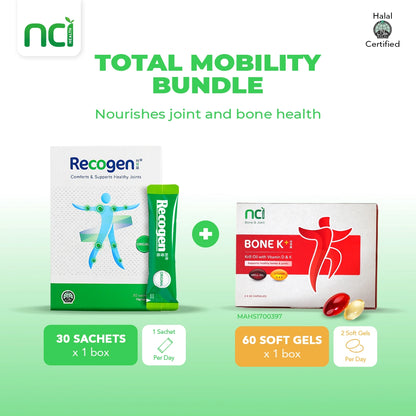NCI Recogen helps with joint cartilage, while Bone K+® supports bone health. Order via 6744 5566 now!