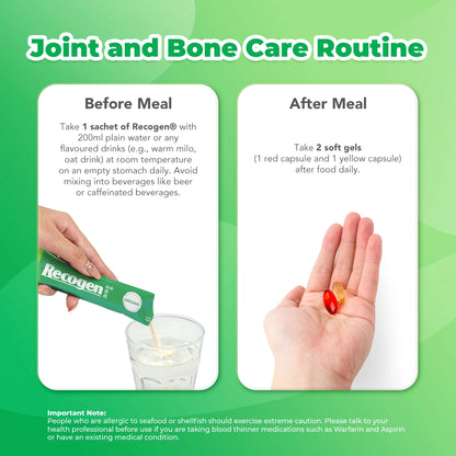 NCI Recogen helps with joint cartilage, while Bone K+® supports bone health. Order via 6744 5566 now!