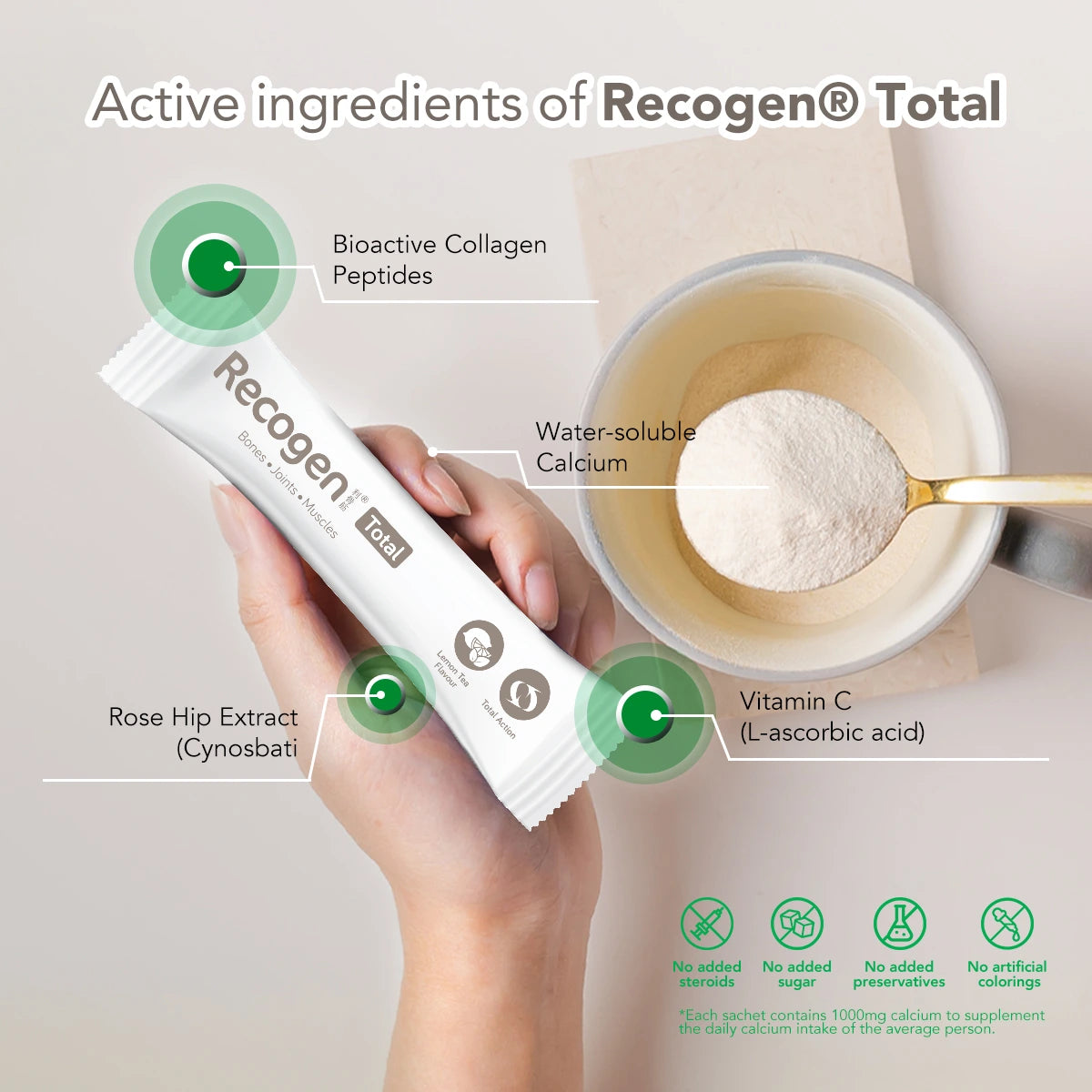 NCI Recogen Total Citrus flavour joint supplement Singapore supports joint, bone and muscle growth. Order via 6744 5566 now!