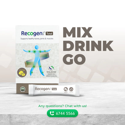 NCI Recogen Total Citrus flavour joint supplement Singapore supports joint, bone and muscle growth. Order via 6744 5566 now!