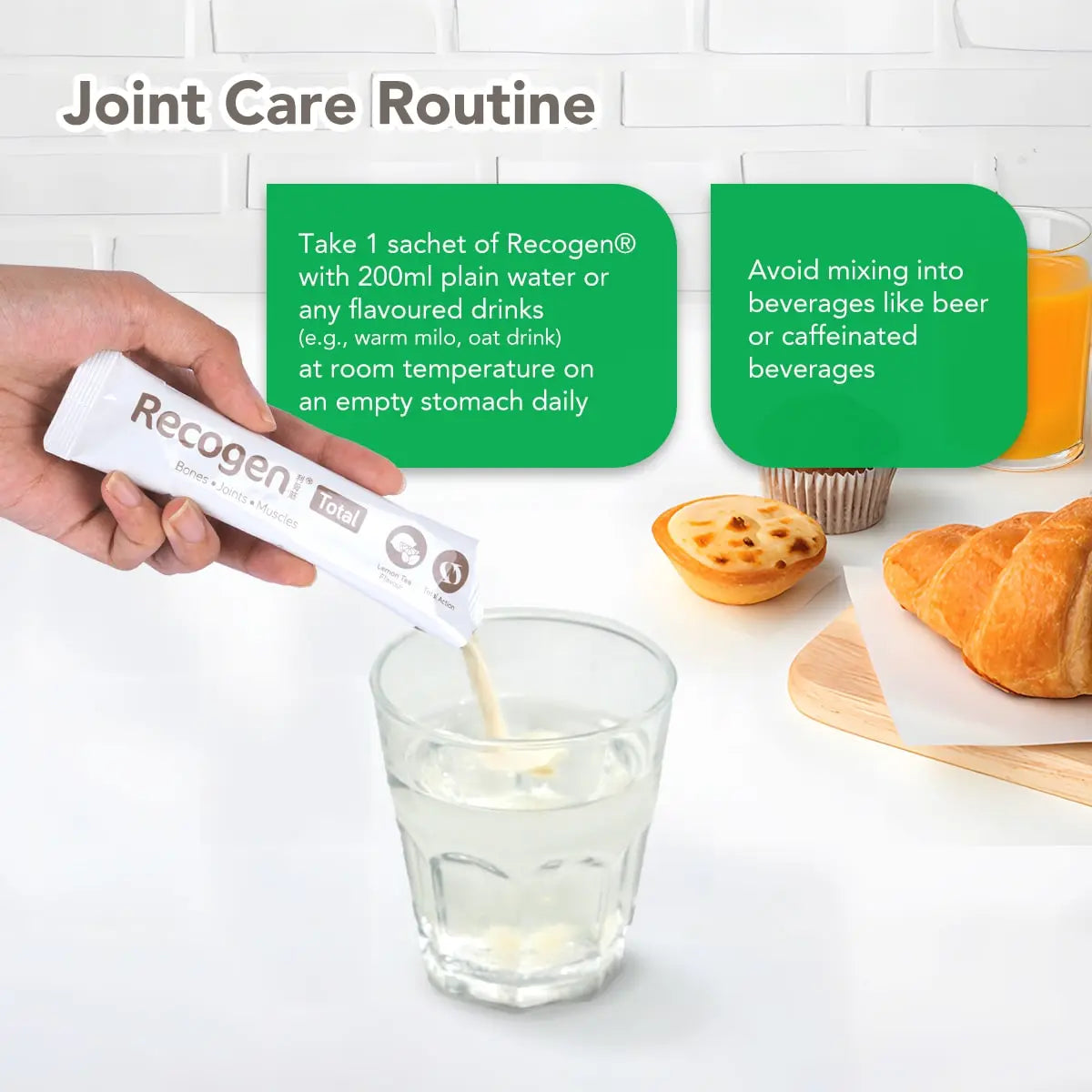 NCI Recogen Total Citrus flavour joint supplement Singapore supports joint, bone and muscle growth. Order via 6744 5566 now!