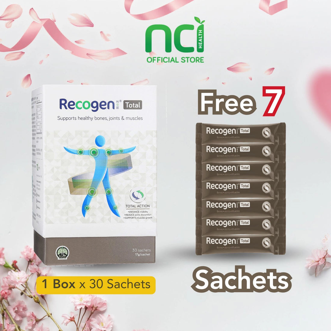 NCI Recogen Total joint supplement Singapore supports joint, bone and muscle growth. Order via 6744 5566 now!