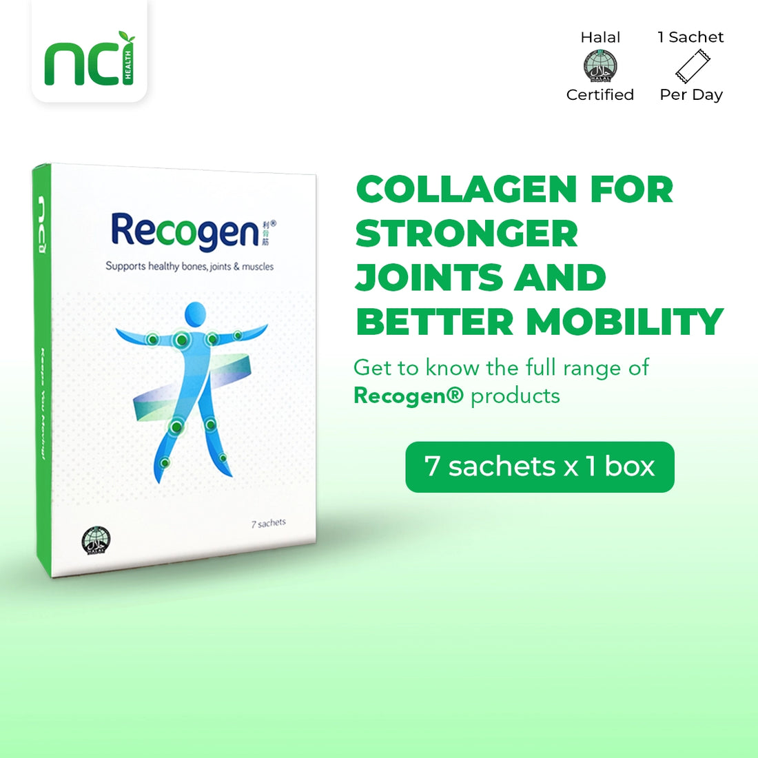 NCI Recogen joint supplement Singapore supports joint, bone and muscle growth. Order via 6744 5566 now!