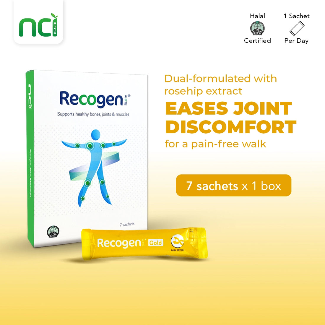 NCI Recogen Gold joint supplement Singapore reduces joint discomfort while enhancing mobility. Order via 6744 5566 now!