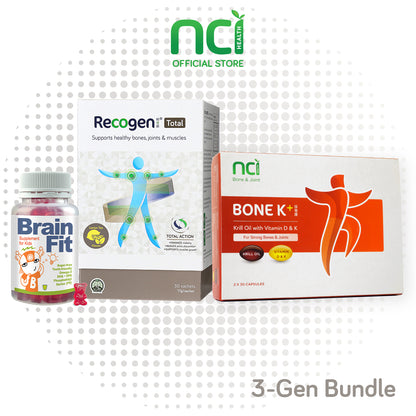 Recogen® Total [Lemon Tea Flavour] &amp; Bone K+® &amp; BrainFit Sugar-free Gummies